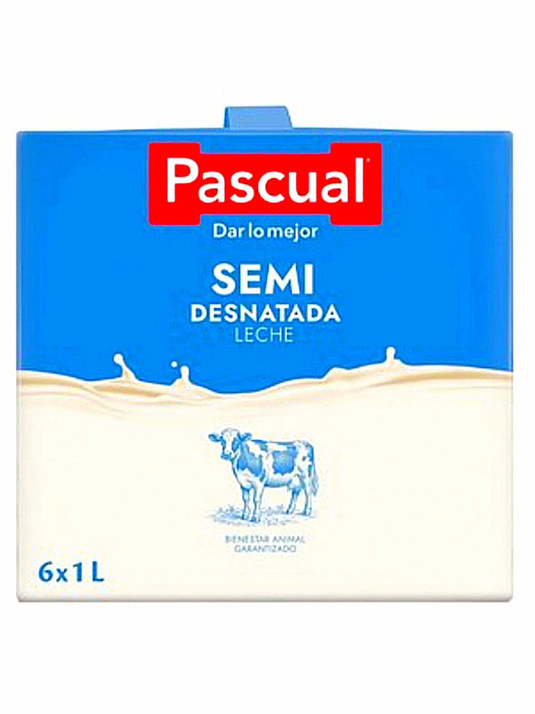Leche Pascual Whole/Semi-Skimmed/Skimmed Milk 1L (Pack of 6) |  6 x 1L Carton