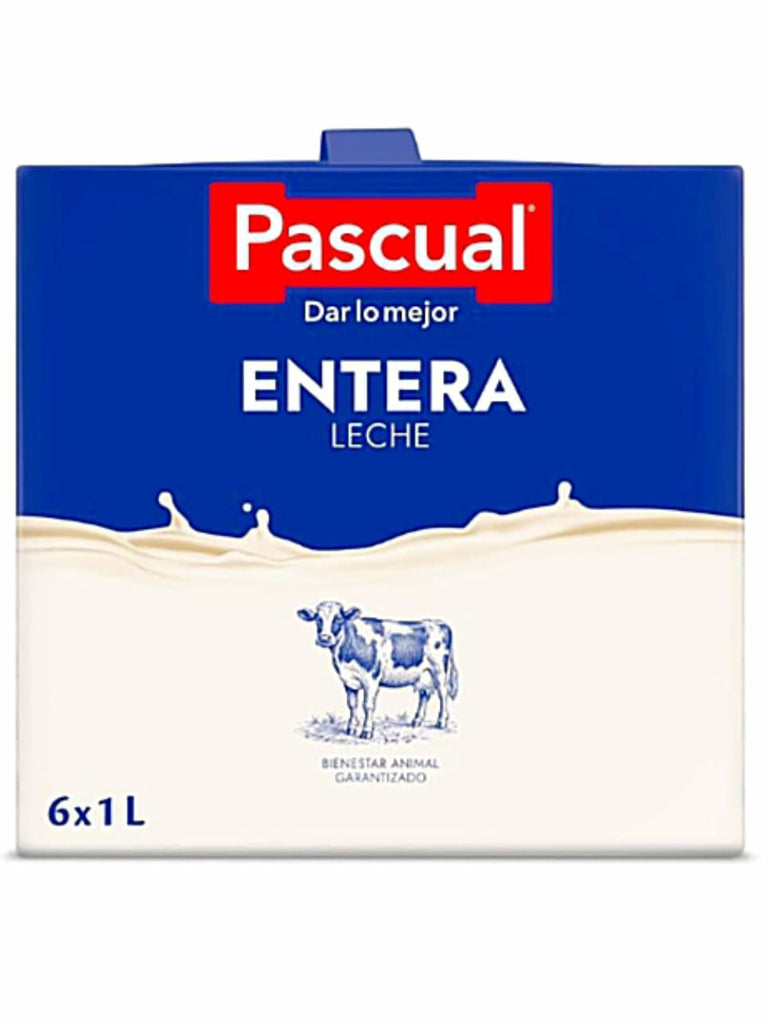 Leche Pascual Whole/Semi-Skimmed/Skimmed Milk 1L (Pack of 6) |  6 x 1L Carton