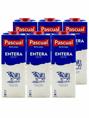Leche Pascual Whole/Semi-Skimmed/Skimmed Milk 1L (Pack of 6) |  6 x 1L Carton