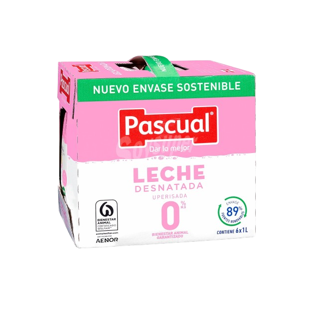 LECHE PASCUAL DESNATADA  0% 1L X 6U